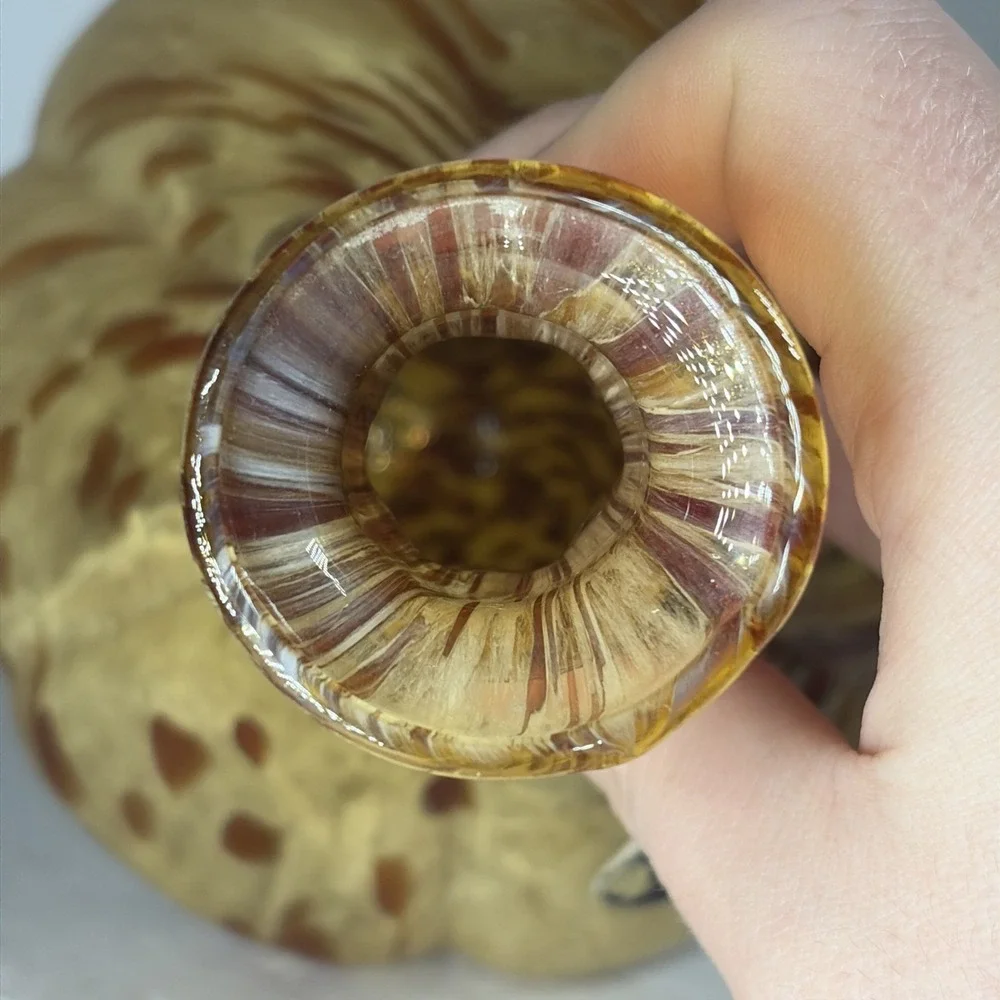 Vintage 80s‎ Murano White Cristal Vase Italy Amber Swirl Tortoise